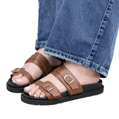 GENERICO - Sandalias planas de moda con hebillas doradas