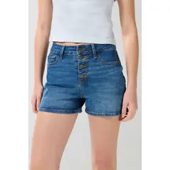 KOAJ - Short en jean tiro alto azul oscuro con botones visible Short en jean tiro alto azul oscuro con botones visible Mujer