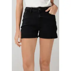 KOAJ - Short negro en jean con botón metálico y tiro alto Short negro en jean con botón metálico y tiro alto Mujer