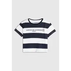 KOAJ - Camiseta crop top crema con rayas y diseño college Niña