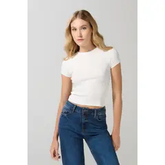 KOAJ - Camiseta ajustada acanalada unicolor manga corta Mujer