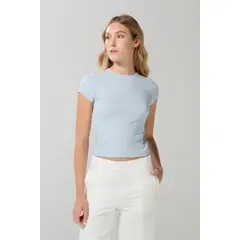 KOAJ - Camiseta ajustada acanalada unicolor manga corta Mujer