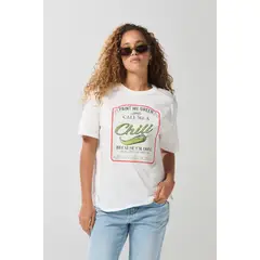 KOAJ - Camiseta unicolor cuello redondo con estampado en frent Mujer