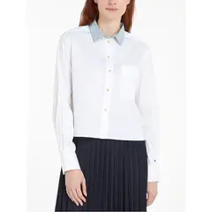 TOMMY HILFIGER - Camisa blanca boxy con cuello de rayas