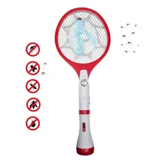 GENERAL - Raqueta Eléctrica Mata Mosquitos 2 En 1 Linterna Rojo