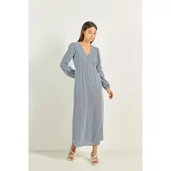 KOAJ - Vestido largo blanco a rayas con escote en V y manga l Mujer
