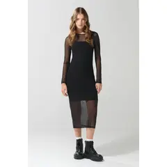 KOAJ - Vestido ajustado largo negro en malla con cuello red Mujer