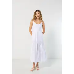 KOAJ - Vestido largo unicolor con manga sisa y tiras delgadas Mujer