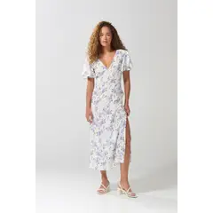 KOAJ - Vestido crema claro largo con flores y escote V Mujer