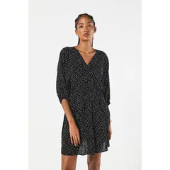 KOAJ - Vestido corto negro con escote cruzado y puntos estampa Mujer