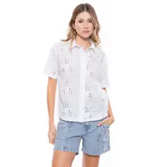 COLOR BLUE - Camisa Manga Corta En Ojalillo