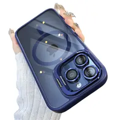 GENERICO - Funda Luxury Transparente Con Aros y Magnetico Para iPhone 16 Azul Osc