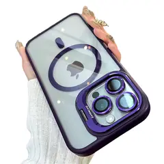 GENERICO - Funda Luxury Transparente Con Aros y Magnetico Para iPhone 16 Pro Max Morado