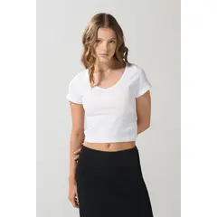 KOAJ - Camiseta crop top unicolor en tela acanalada con cuello Mujer
