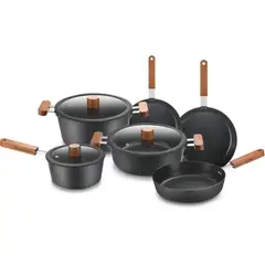 SCHAFFHAUSEN - Bateria Ollas Marmol Granito Antiadherente 9 piezas Negro