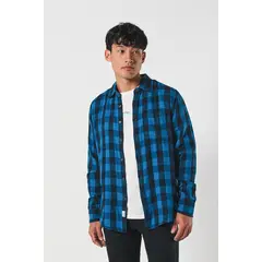 KOAJ - Camisa unicolor a cuadros doble faz con manga larga Hombre
