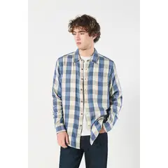 KOAJ - Camisa unicolor a cuadros doble faz con manga larga Hombre