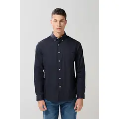 KOAJ - Camisa unicolor cuello button down en algodón con bolsi Hombre