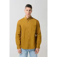 KOAJ - Camisa unicolor cuello button down en algodón con bolsi Hombre
