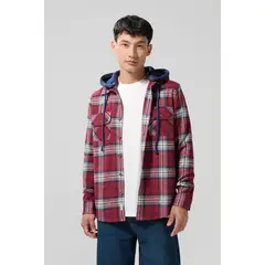 KOAJ - Sobrecamisa unicolor con capota, cuadros y bolsillos Hombre