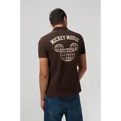 KOAJ - Camiseta café con diseños de Mickey y cuello polo Hombre