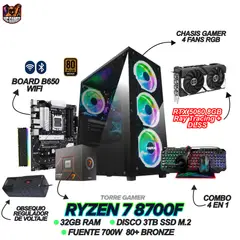 AMD - TORRE GAMER RYZEN 7 8700F - RTX 5060 8GB - RAM 32GB - 3TB SSD - BOARD B650 WIFI