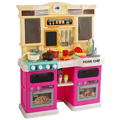 JUGUETERIA EXPRESS - Cocina Infantil Con Agua, Luz, Sonido, Vapor 85 Accesorios rosada