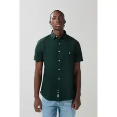 KOAJ - Camisa unicolor en algodón con botones y manga corta Hombre