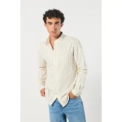 KOAJ - Camisa a rayas manga larga unicolor con bolsillo Hombre