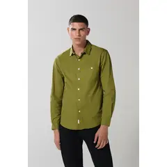 KOAJ - Camisa en algodón unicolor cuello sport collar con bols Hombre