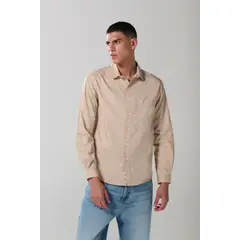 KOAJ - Camisa en algodón unicolor cuello sport collar con bols Hombre