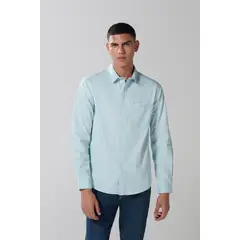 KOAJ - Camisa en algodón unicolor cuello sport collar con bols Hombre