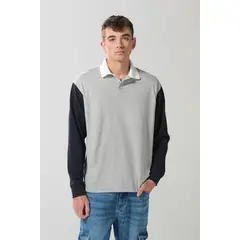 KOAJ - Camiseta polo azul intensa con manga larga y botones Hombre