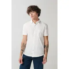 KOAJ - Camisa en algodón unicolor manga corta con cuello sport Hombre