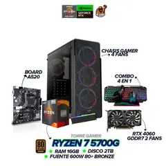 AMD - PC Gamer Ryzen 7 5700G / RTX 4060 / 16GB RAM / 2TB SSD / 600W / Combo 4 en 1