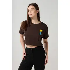 KOAJ - Camiseta café crop top oversize con diseño de Los Simps Mujer