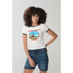 KOAJ - Camiseta crema de Iron Maiden con manga corta Mujer