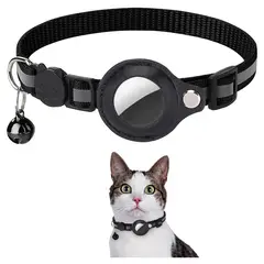 GENERICO - Collar Reflectivo Mascotas Gato Perro Airtag Color Negro