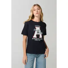 KOAJ - Camiseta manga corta en algodón azul con arte college Mujer