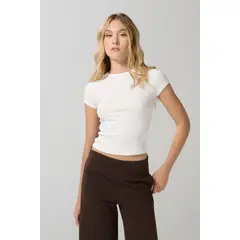 KOAJ - Camiseta acanalada unicolor con cuello redondo Mujer