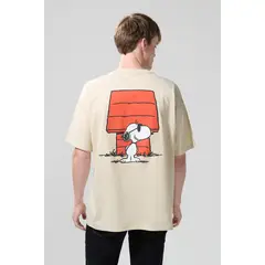 KOAJ - Camiseta de Snoopy kaki clara manga corta oversize Hombre