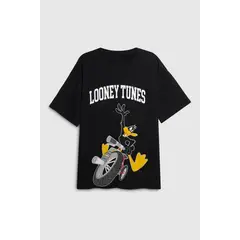 KOAJ - Camiseta negra oversize de Looney Tunes cuello redondo Hombre