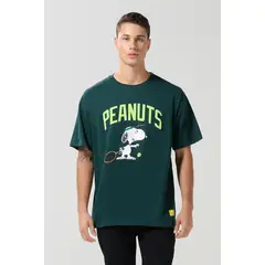 KOAJ - Camiseta oversize verde cuello redondo de Snoopy Hombre