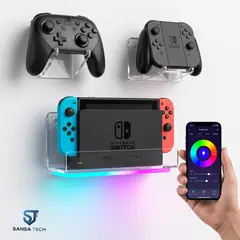 HANGERTECH - Soporte de Pared Hanger Tech Compatible con Nintendo Switch 2+Base para 2 Controles+Iuz LED RGB