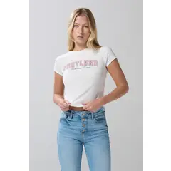 KOAJ - Camiseta acanalada crema college con manga corta Mujer