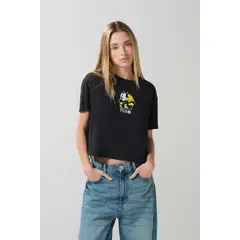 KOAJ - Camiseta crop top negra con diseño de Félix el Gato Mujer