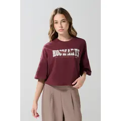 KOAJ - Camiseta roja crop top oversize con arte de Harry Pott Mujer