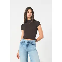 KOAJ - Camiseta unicolor con texturas y cuello redondo alto MUJER