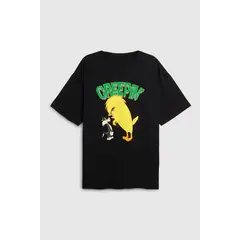 KOAJ - Camiseta negra oversize de Looney Tunes con manga corta Hombre
