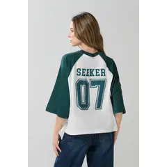 KOAJ - Camiseta crop top crema oversize con arte de Harry Pot Mujer